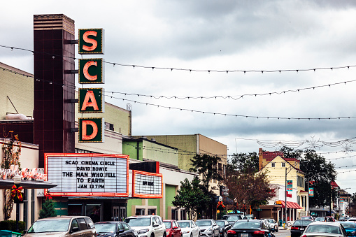 Savannah, Georgia, USA - December 29, 2016: Trustees Theater - local landmark with iconic marquee presenting classic films & live concerts since 1946.