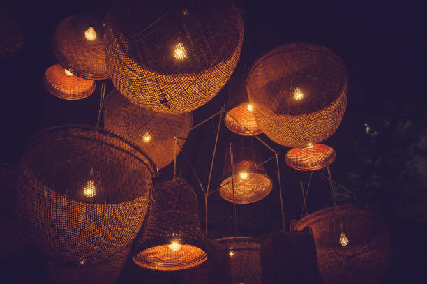istock Wooden lamp Lighting and decorating. 878390592