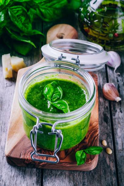 istock homemade pesto in a glass jar 878396006