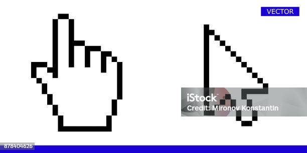 Arrow Pixel Cursor And Pixel Mouse Hand Cursor Icon Vector Illustration Set Stock Illustration - Download Image Now