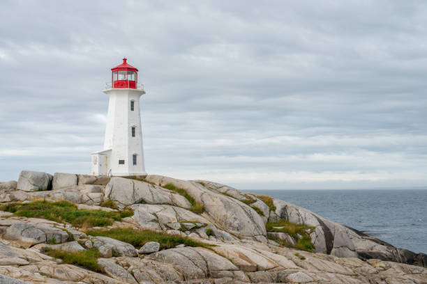 istock Peggy's Cove lighthouse under cloudy sky 878405390