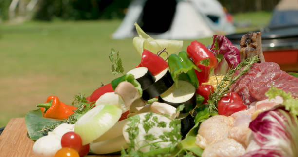 istock Meat and vegetable food on the table. 878413246
