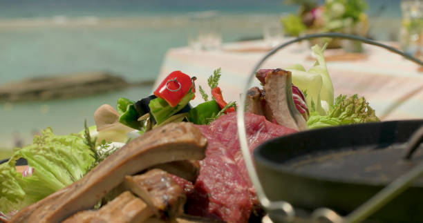 istock Meat and vegetable food on the table. 878413250