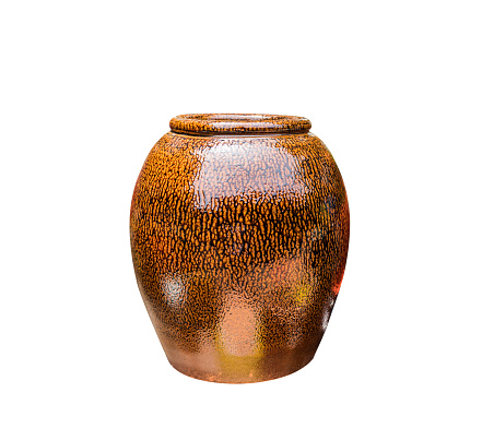 eramic jar or vase handcrafted isolated on white background with clipping path