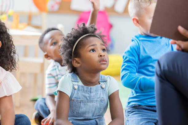 istock Attentive little girl during story time 878418210