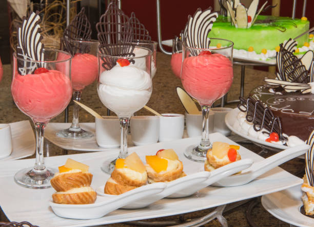 istock Selection of desserts on display at a restaurant buffet 878418272