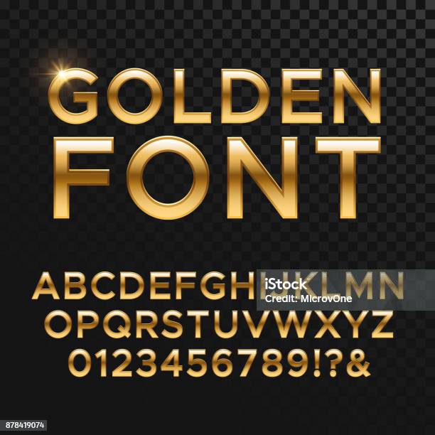 Golden Glossy Vector Font Or Gold Alphabet Yellow Metal Typeface Stock Illustration - Download Image Now