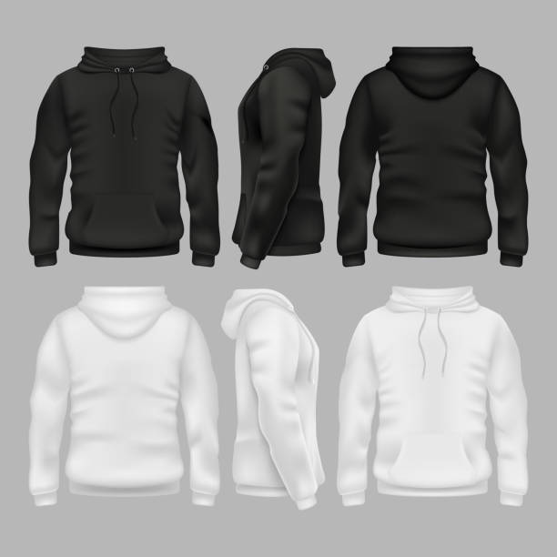 schwarz / weiß leer sweatshirt hoodie vektor vorlagen - sweatshirts stock-grafiken, -clipart, -cartoons und -symbole