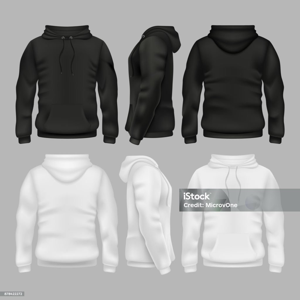 Black and white blank sweatshirt hoodie vector templates Black and white blank sweatshirt hoodie vector templates. Illustration of sweatshirt with hoodie Hooded Shirt stock vector