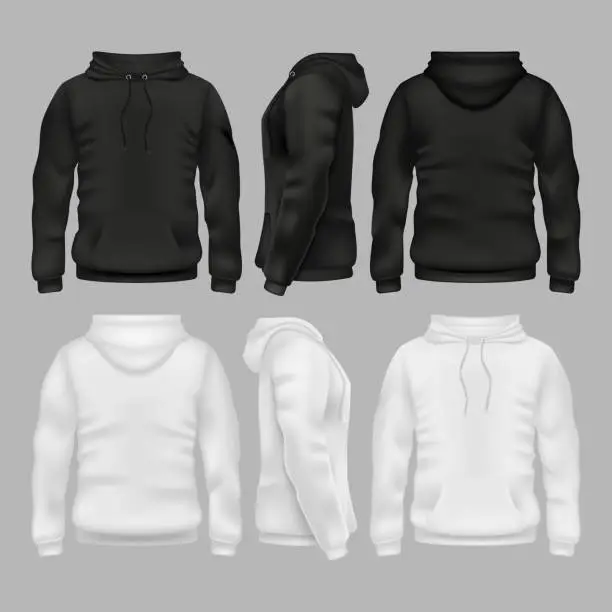 Vector illustration of Black and white blank sweatshirt hoodie vector templates