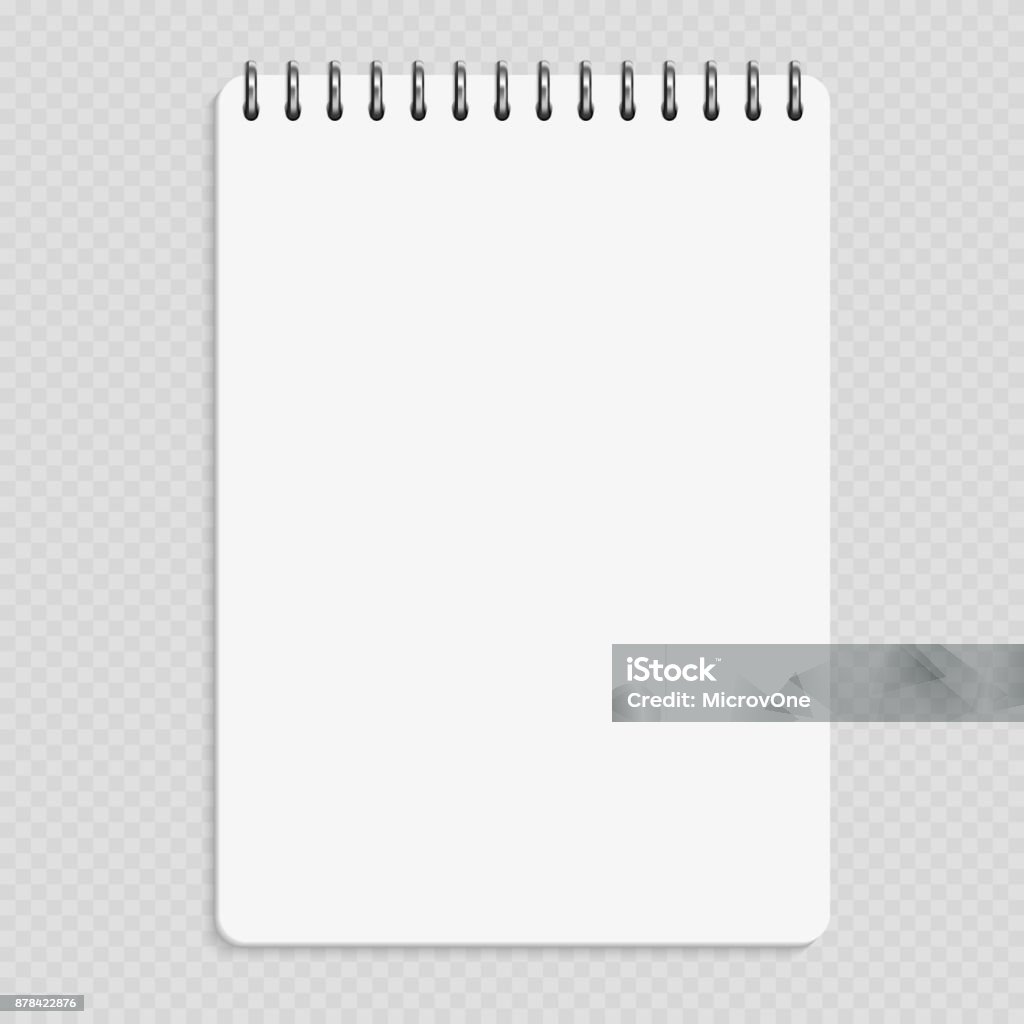 Vertical notebook - clean notepad mockup isolated on transparent background Vertical notebook - clean notepad mockup isolated on transparent background. Note page and notebook, notepad realistic illustration Note Pad stock vector