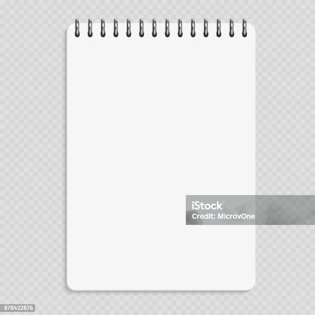 Vertical Notebook Clean Notepad Mockup Isolated On Transparent Background Stock Illustration - Download Image Now
