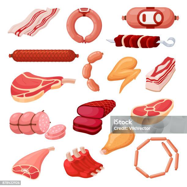 Meat Products Set Stock Illustration - Download Image Now - Chicken Wing, Steak, Chicken Breast