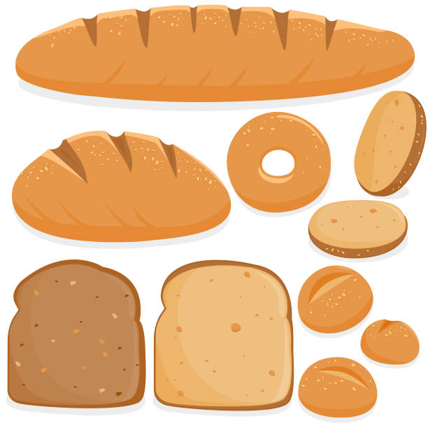 różne rodzaje chleba - baguette stock illustrations