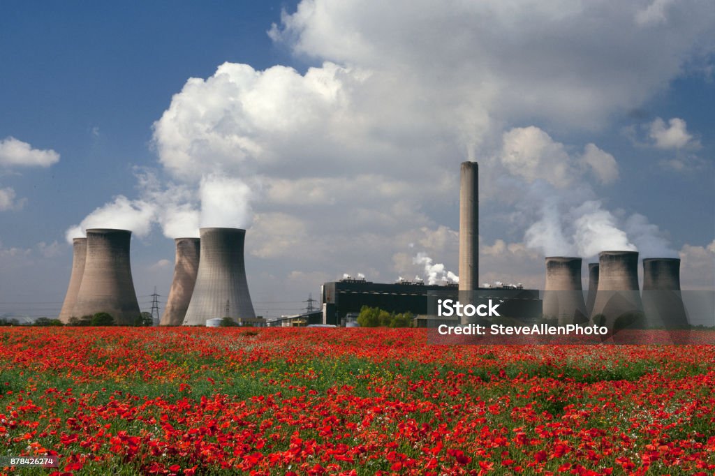 Coal-fired Power Plant - United Kingdom. A coal-fired power plant in Cheshire in the United Kingdom. Agricultural Field Stock Photo
