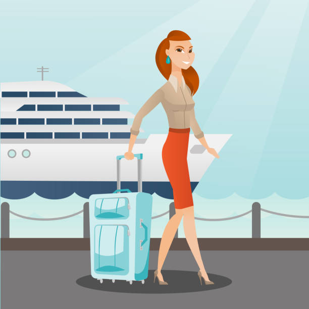 istock Passenger goes to the cruise liner with a suitcase 878441174