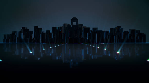 istock Abstract city for background,dark city,night city. 3D rendering 878461008