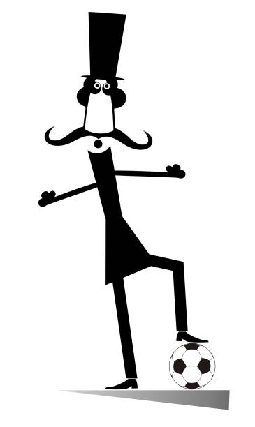 ilustrações de stock, clip art, desenhos animados e ícones de mustache man in the top hat playing football isolated - football player