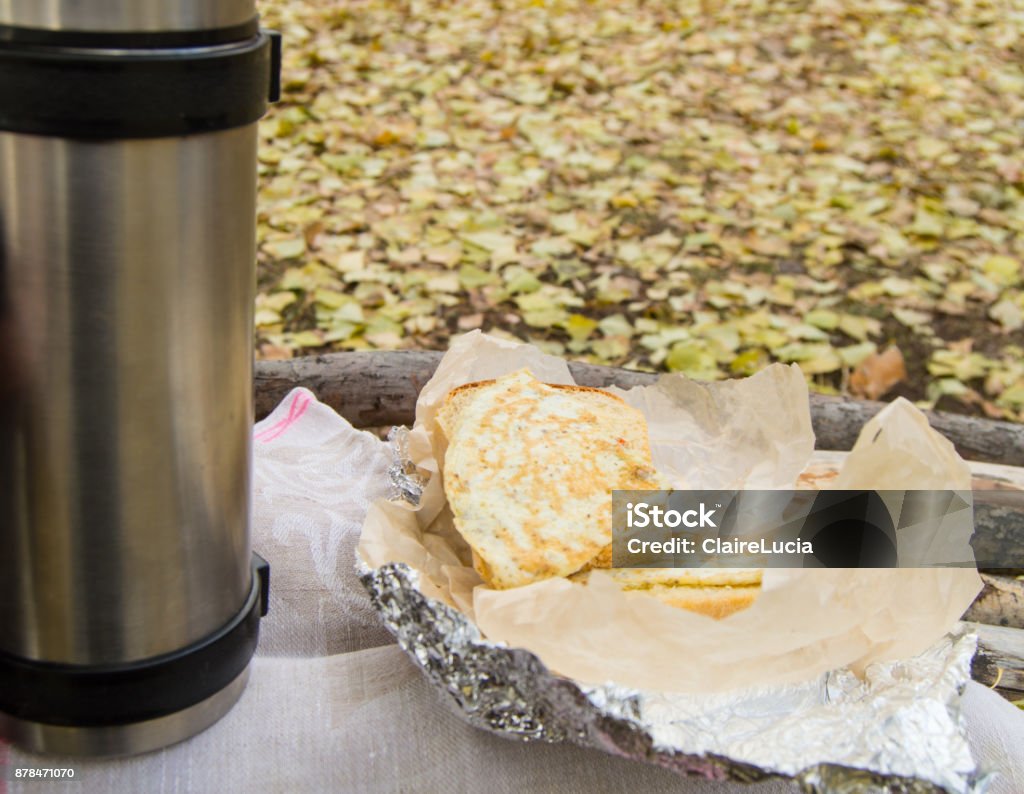 Thermos Of Hot Tea Coffee And Wrapped In Foil Sandwiches For A Picnic In  The Park In Autumn Stock Photo - Download Image Now - iStock