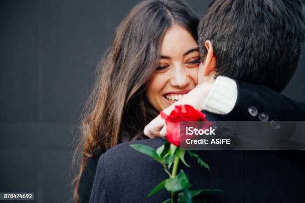 Happy And Beautiful Couple In Love Stock Photo - Download Image Now - Valentine's Day - Holiday, Couple - Relationship, Rose - Flower