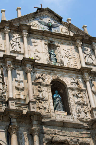 rovine di san paolo, macao, cina - unesco world heritage site macao church stone foto e immagini stock