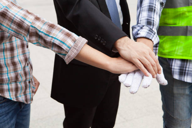 istock Teamwork people touch hands for unity group to succuss business. 878480602