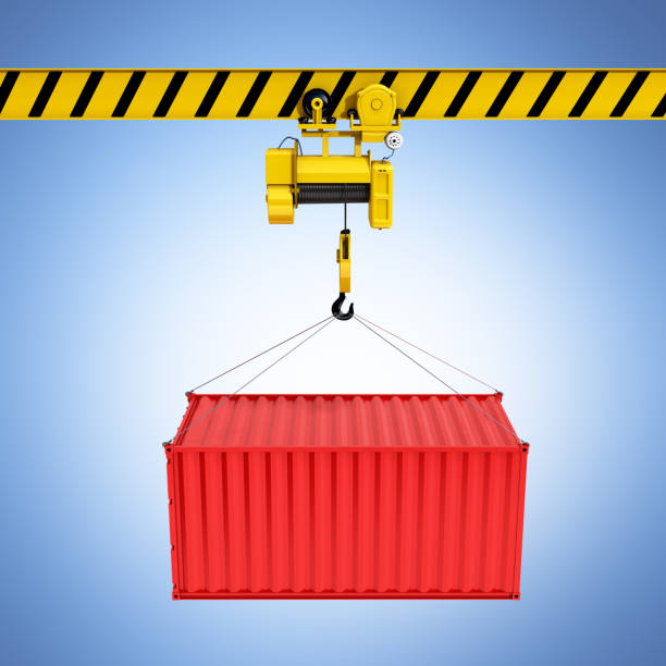 istock Cargo shipping container loading concept the crane lifts the container on blue gradient background 3d 878481358