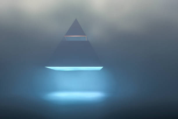 Landing UFO pyramid in foggy night Landing UFO pyramid in foggy night. military invasion photos stock pictures, royalty-free photos & images