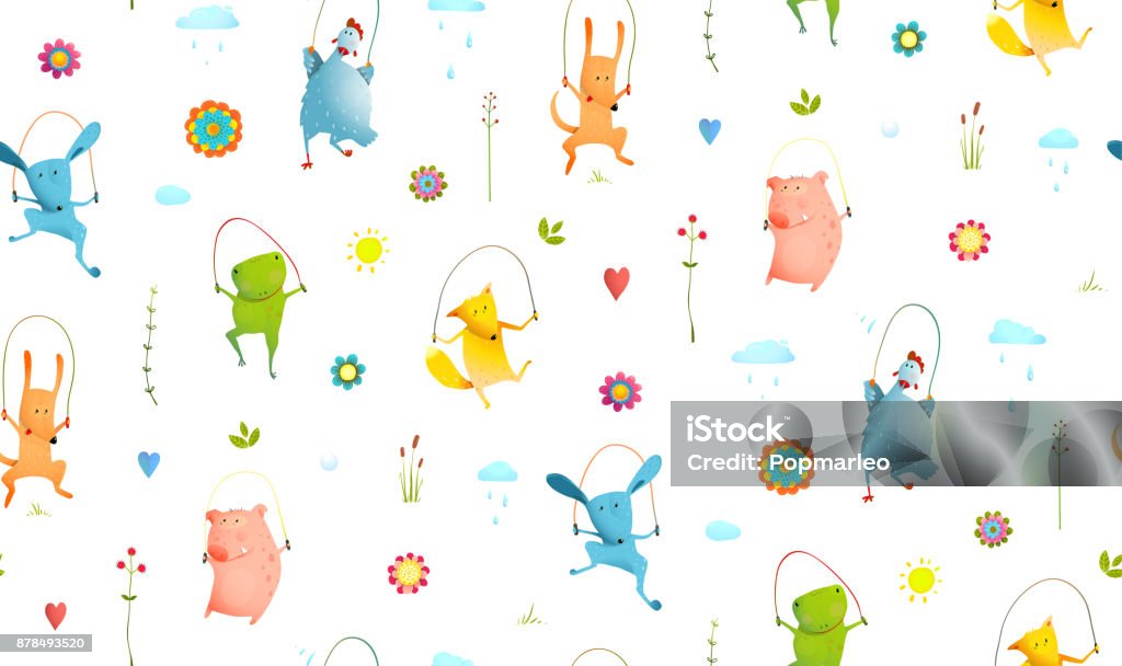 Animal Jump Rope Animals Jumping Rope Seamless Pattern Background Stock Illustration ...