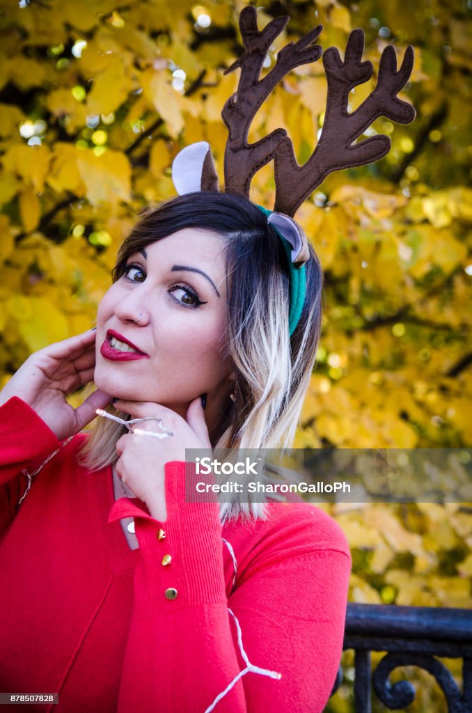 Christmas girl wearing Deer horns 2017 Stock Photo