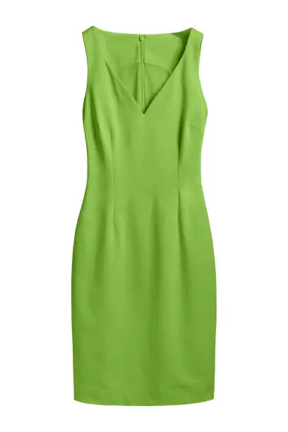 Light chartreuse green elegant dress with v decollate isolated white