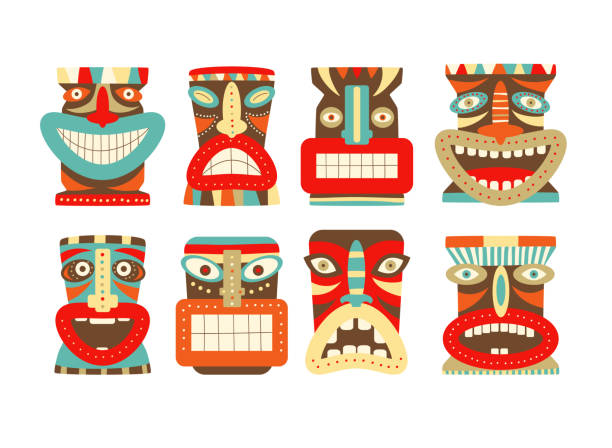istock Set of tiki tribal mask 878518344
