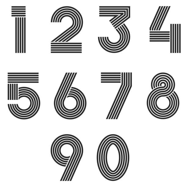 stockillustraties, clipart, cartoons en iconen met nummers instellen dunne lijn monogram wiskundige symbolen, lineaire zwart-wit typografie design element wiskunde symbolen 1, 2, 3, 4, 5, 6, 7, 8, 9, 0 - dunne lijnenlettertypen