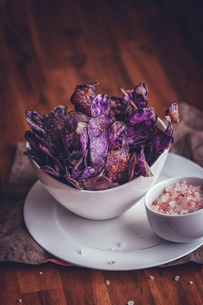 Homemade Purple Potato Chips Served as a Snack