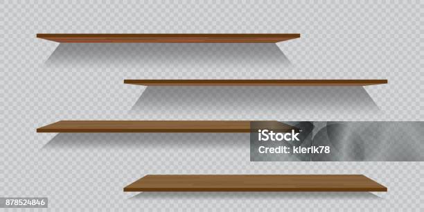 Étagères De Bois Ou En Plastique Vides Vecteur Isolés Sur Fond Quadrillé Vecteurs libres de droits et plus d'images vectorielles de Étagère