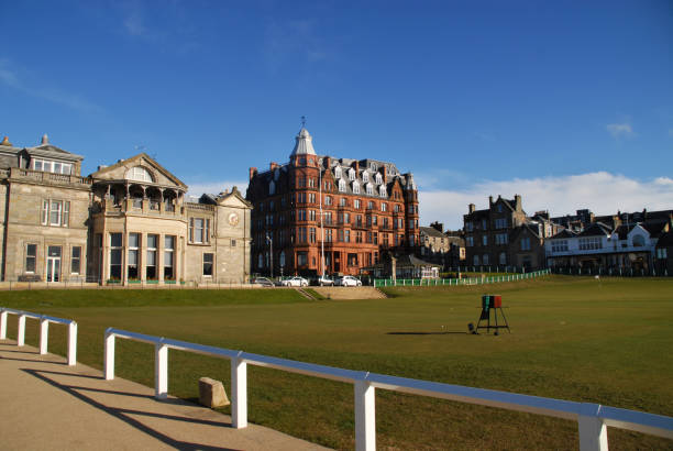 First tee in front of the R&A Clubhouse in St. Andrews stock photo