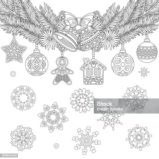 Coloring Page Of Christmas Ornaments Stock Illustration - Download Image Now - Adult, Coloring, Coloring Book Page - Illlustration Technique