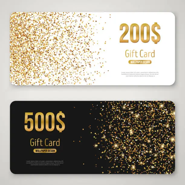 Vector illustration of Gift Card Design with Gold Glitter Texture