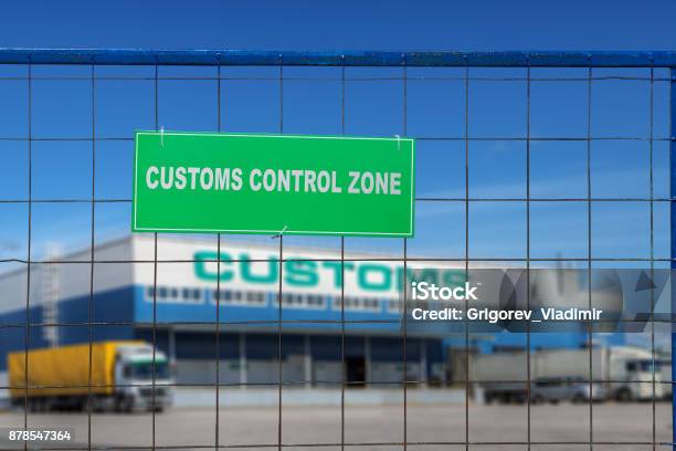 Customs Control Area With Lorries Near Warehouse Logistics Center Stock Photo - Download Image Now