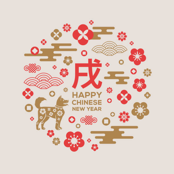 китайский новый год поздравительная открытка с азиатскими узорами - new contemporary interface icons symbol stock illustrations