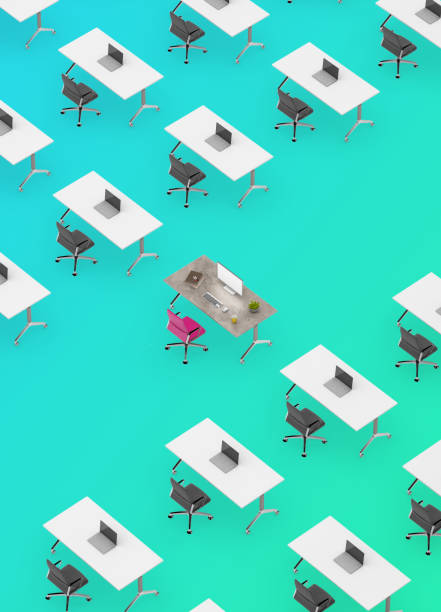 istock Concept top view of an office space with table standing out 878559336
