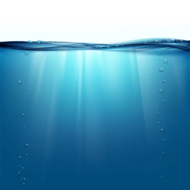 Sun rays underwater Water surface. Natural background. Sun rays underwater. Stock vector illustration. underwater stock illustrations
