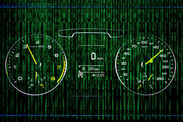 compteur de vitesse matrix et voiture code - morpheus photos et images de collection