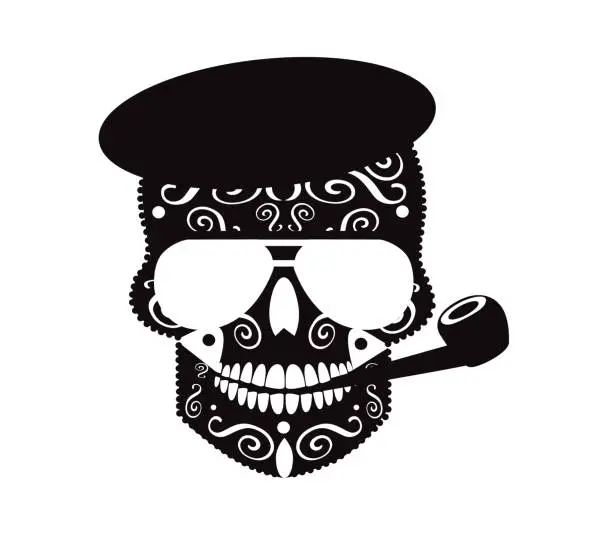Vector illustration of Ernest Che Guevara skull vector with pipe and hat