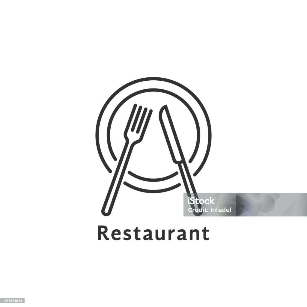 simple black thin line restaurant symbol simple black thin line restaurant symbol. concept of nutrition service or serving dishes in dining room or canteen. contour flat style trend stroke graphic art design element isolated on white Icon Symbol stock vector