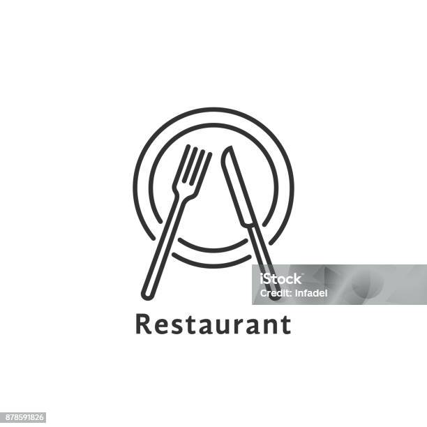 Simple Black Thin Line Restaurant Symbol Stock Illustration - Download Image Now - Icon Symbol, Gourmet, Fork