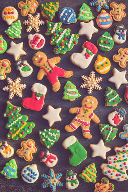 Christmas background with homemade gingerbread cookies