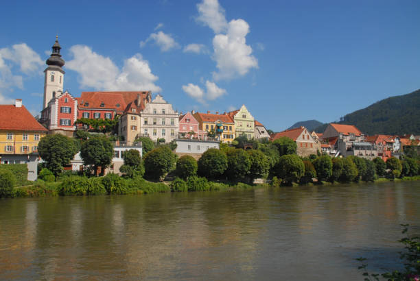 istock Historic town Frohnleiten at river Mur 878596840