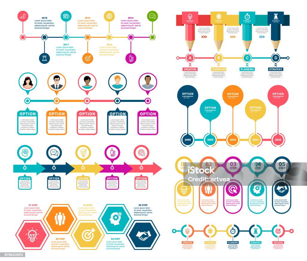 Timeline Infographic Elements Vector illustration of the timeline infographic elements. Timeline - Visual Aid stock vector