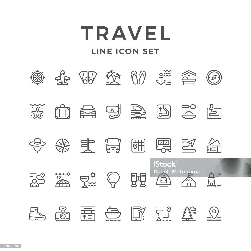 Set line icons of travel Set line icons of travel isolated on white. Vector illustration Icon Symbol stock vector